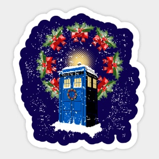 A WARM AND CONFORTABLE TARDIS IN THE SNOW STORM Sticker